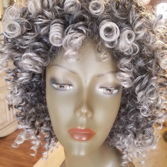 READY to Ship Today- Gray Black Afro Big Curly Full Wig!! main image 8